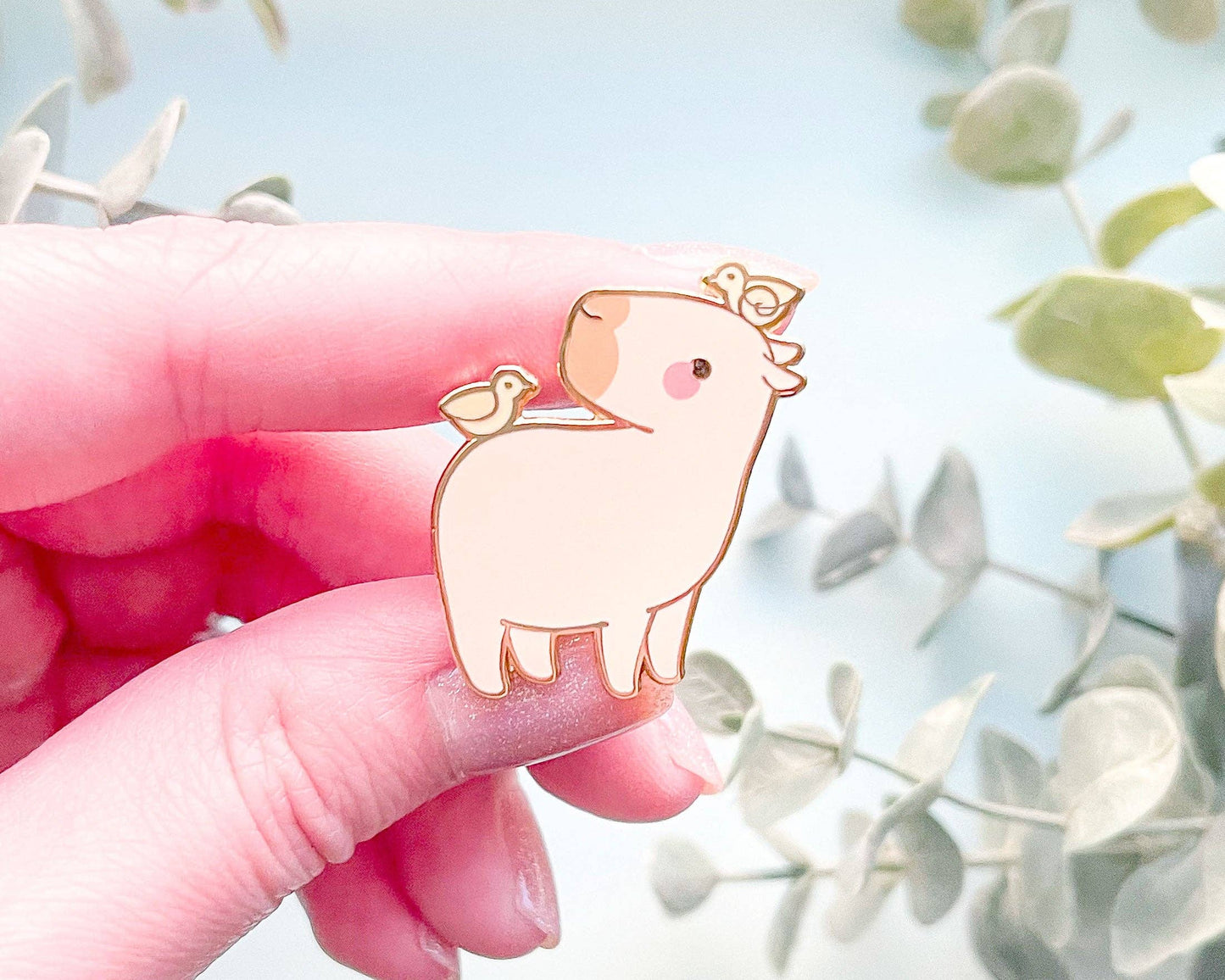 Curly the Capybara and Bird Friends Enamel Pin
