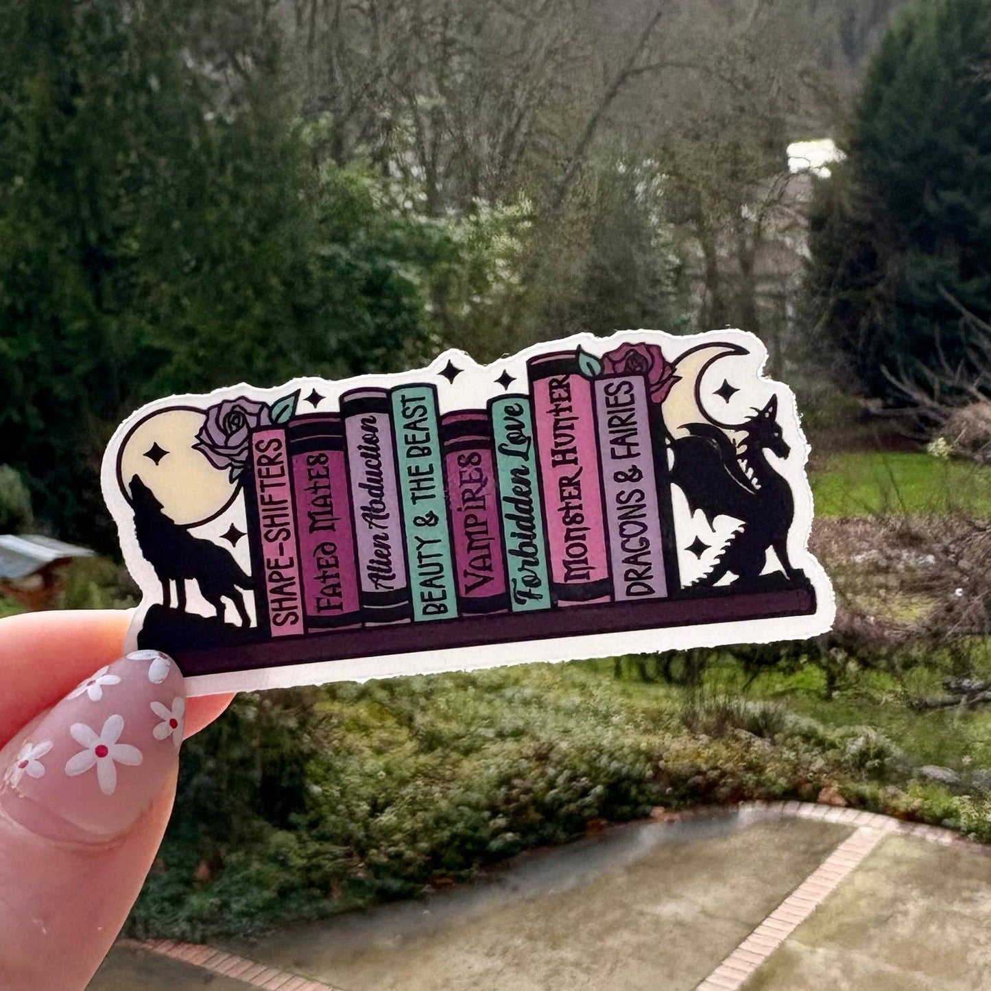 Dark Romantasy Tropes Shelf Clear Sticker