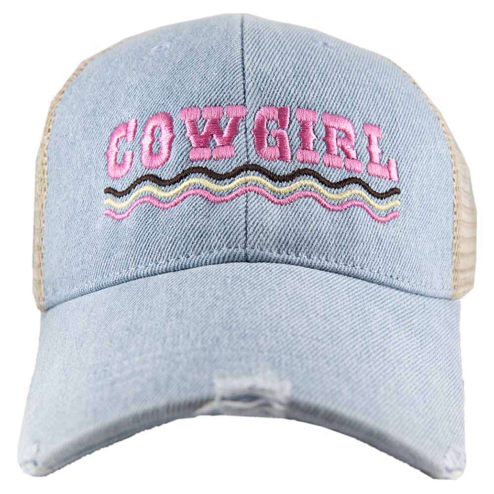 COWGIRL Spelled Out Western Denim Trucker Hat