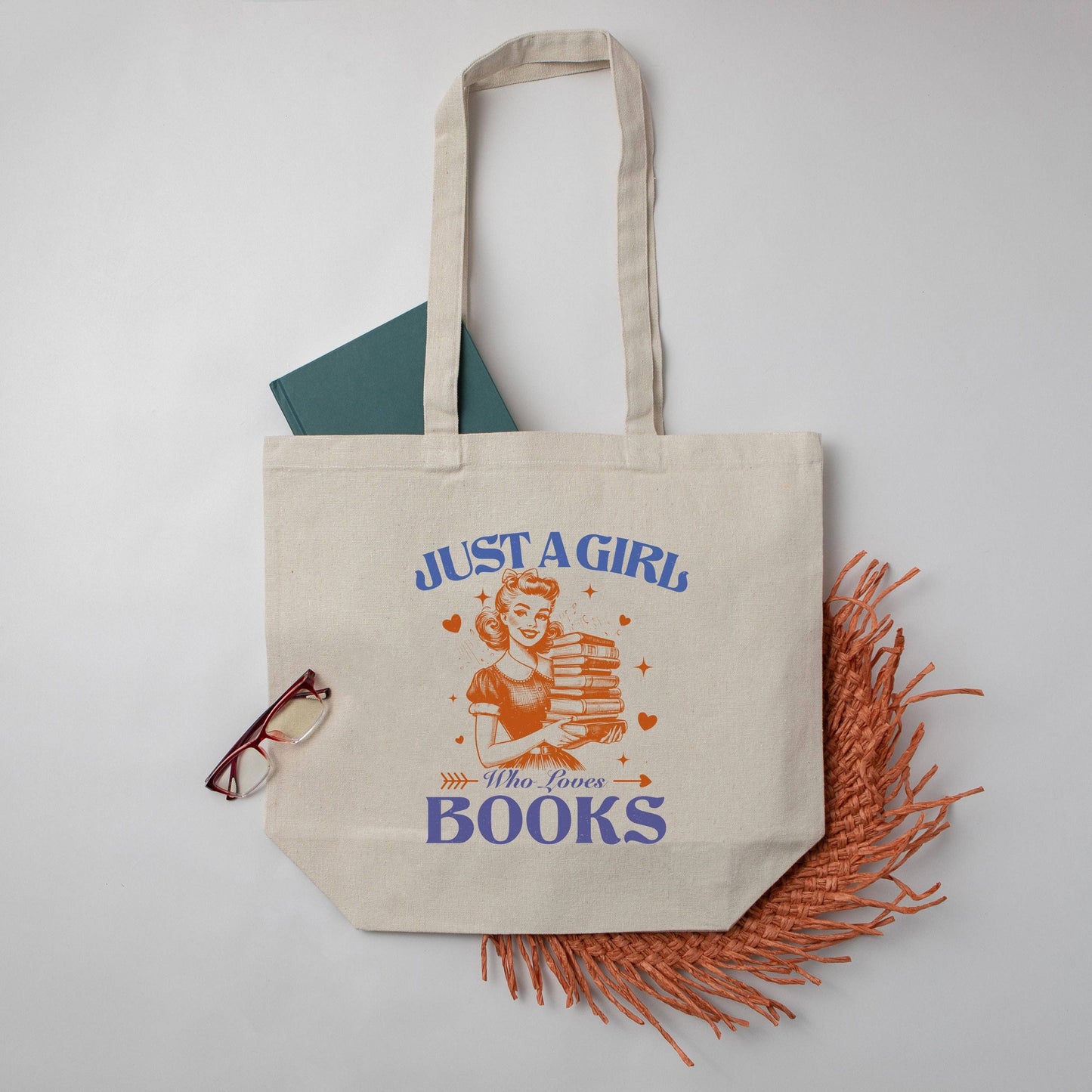 "Just a Girl Who Loves Books" Large Canvas Book Bag