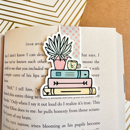 Floral Books and Tea Cute Magnetic Bookmark - Bookish