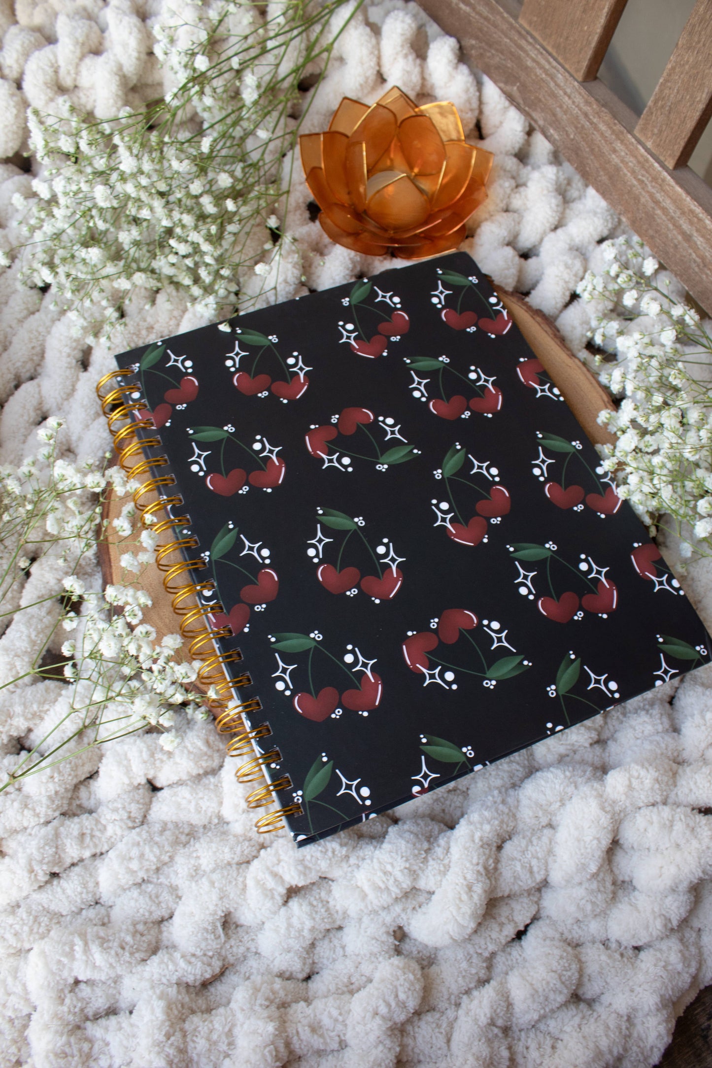 Cherry Hearts Hardcover Spiral Notebook | College Ruled