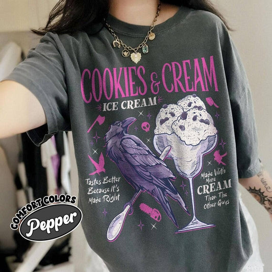 Dark Romance Book Lover Tee with Cookie & Cream Ice Cream