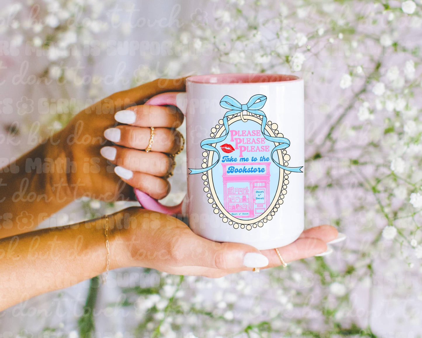 Take Me to the Bookstore Mug with Pink Handle