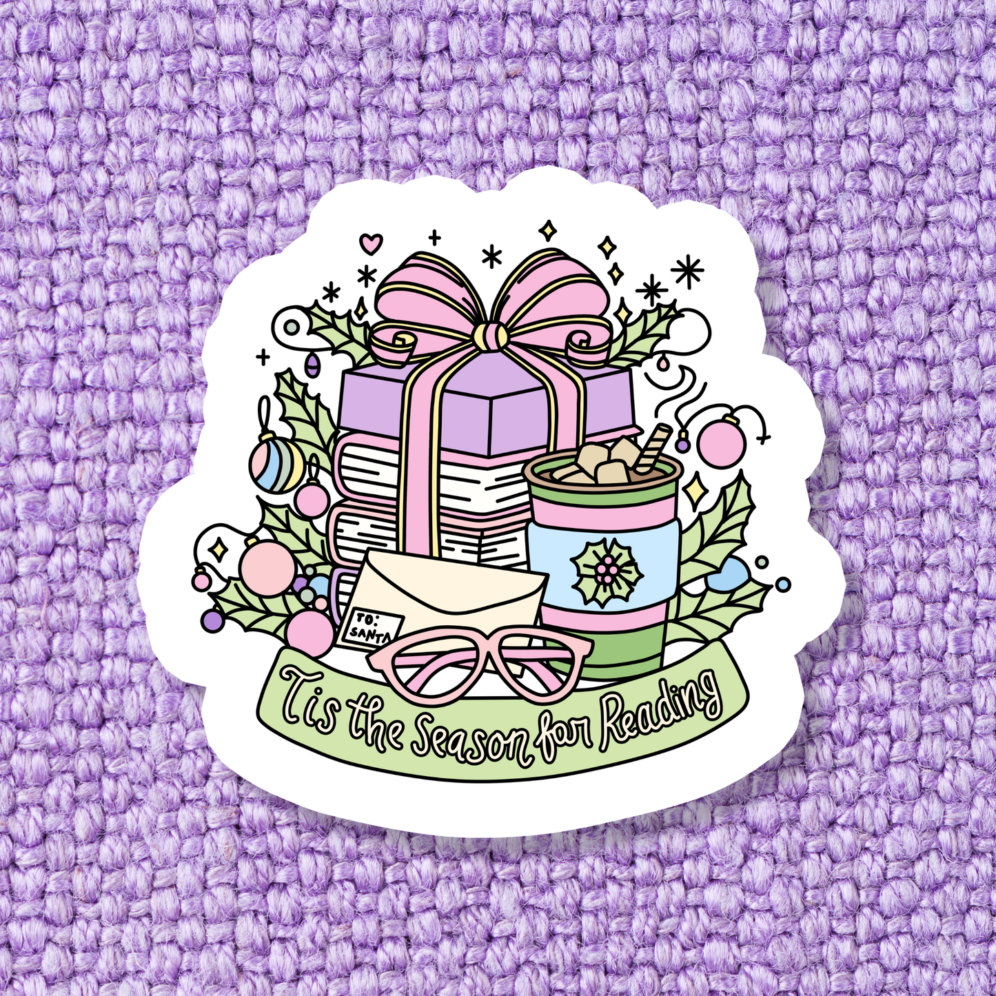 Bookish Christmas Holidays Book Waterproof Vinyl Sticker