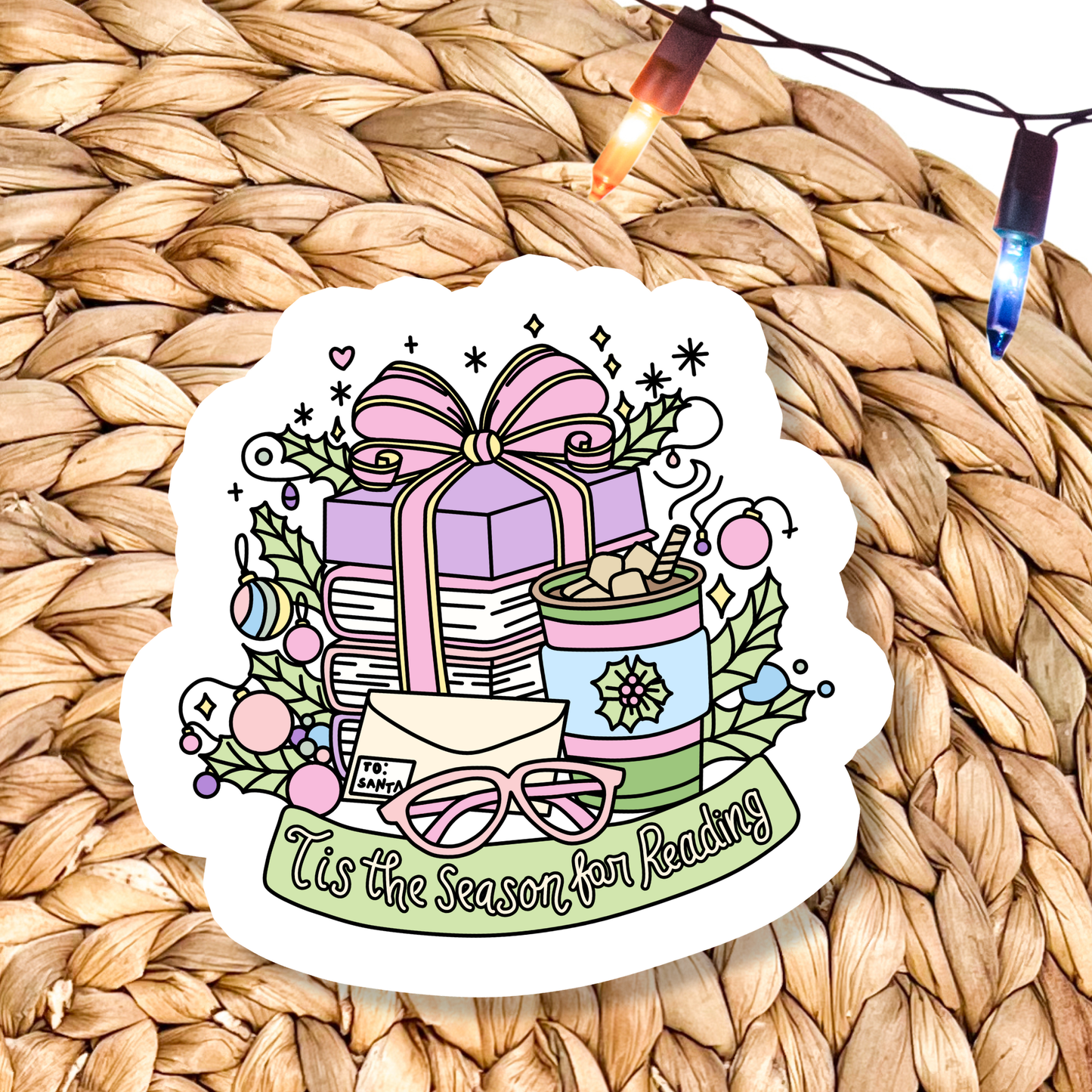 Bookish Christmas Holidays Book Waterproof Vinyl Sticker