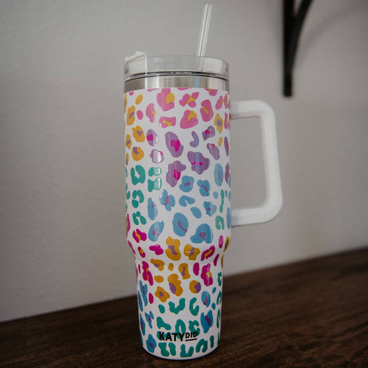 Pastel Leopard Tumbler Cup with Drinking Straw