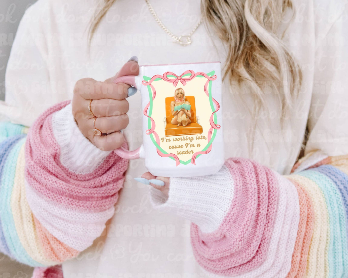 I’m Working Late Cause I’m a Reader Mug with Pink Handle