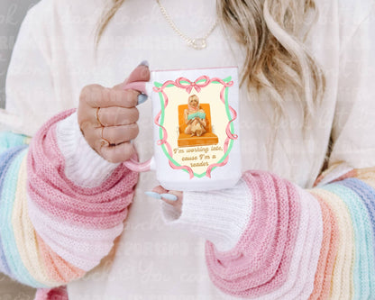 I’m Working Late Cause I’m a Reader Mug with Pink Handle
