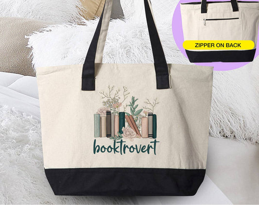 Booktrovert - Book Reading Introvert Canvas Zipper Tote