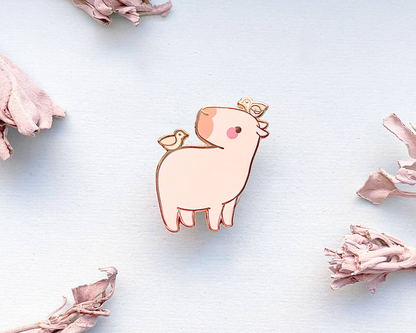 Curly the Capybara and Bird Friends Enamel Pin