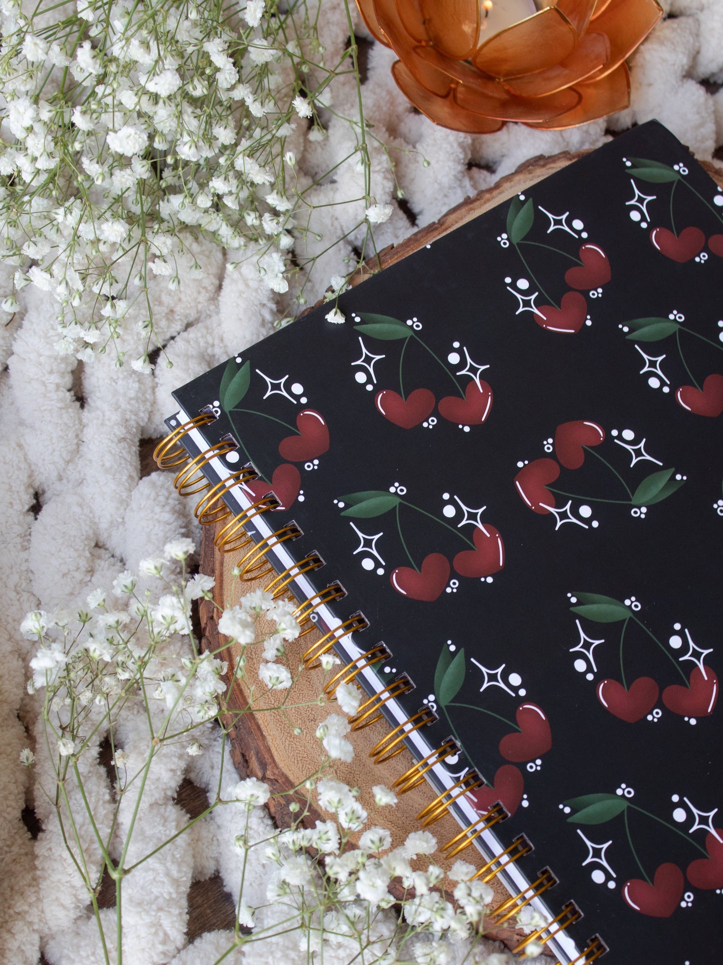 Cherry Hearts Hardcover Spiral Notebook | College Ruled