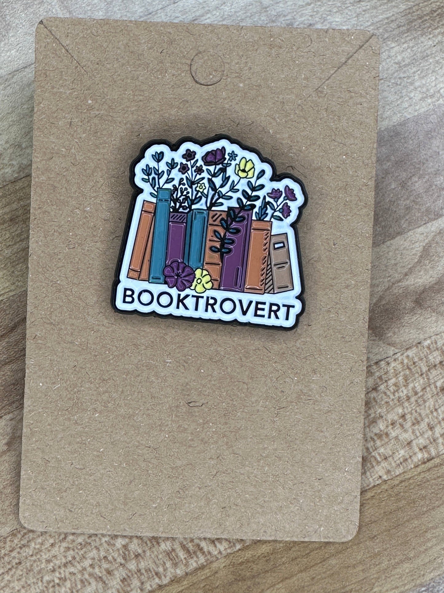 Booktrovert Enamel Pin - Books and Flowers