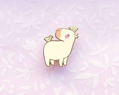 Curly the Capybara and Bird Friends Enamel Pin