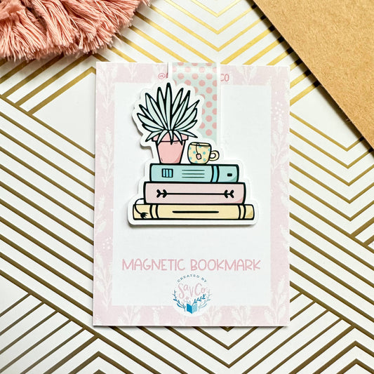 Floral Books and Tea Cute Magnetic Bookmark - Bookish
