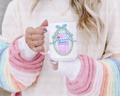 Take Me to the Bookstore Mug with Pink Handle