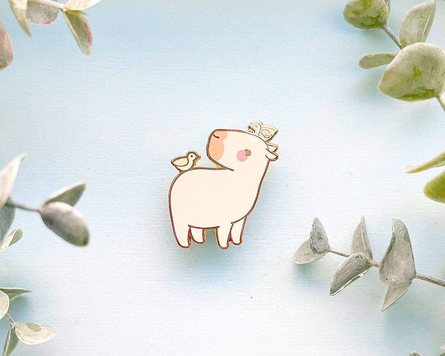 Curly the Capybara and Bird Friends Enamel Pin