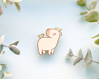 Curly the Capybara and Bird Friends Enamel Pin